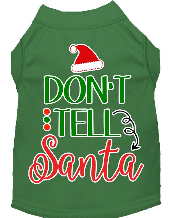 Don't Tell Santa Screen Print Dog Shirt Green XL